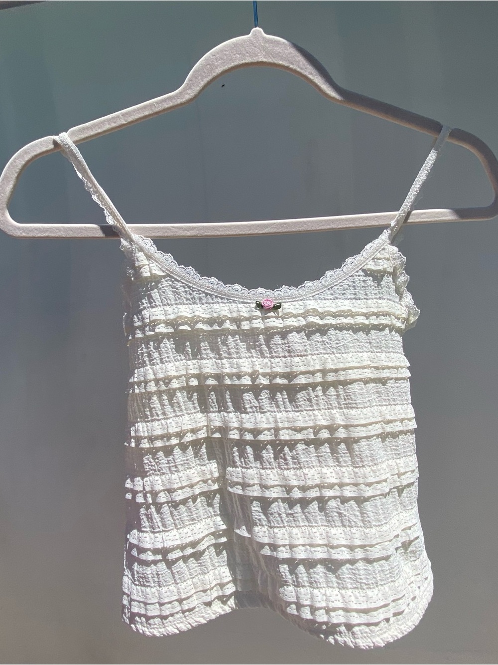 Coquette Cream Tiered Lace Rosette Tank Top Size Small